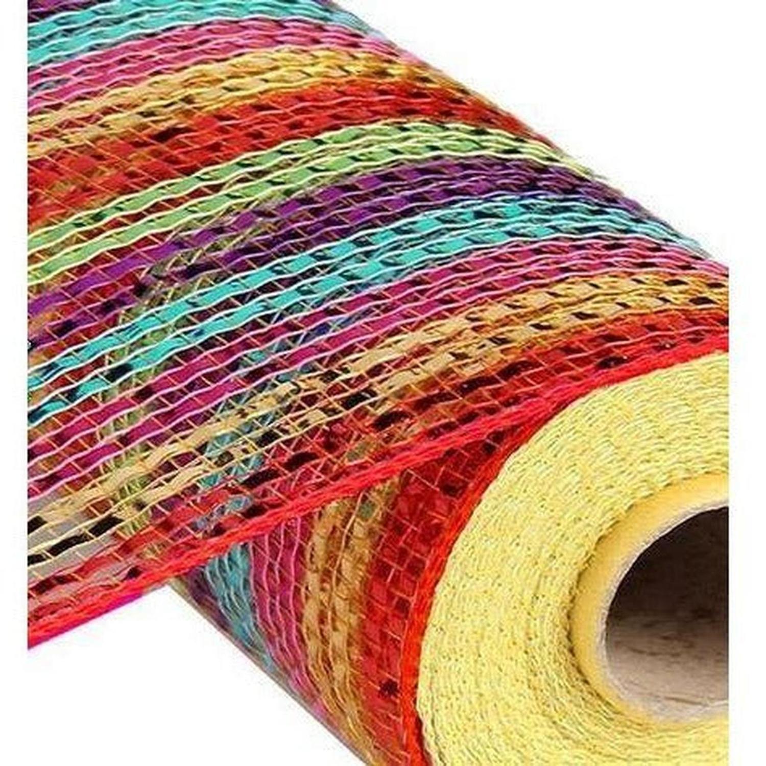 10" Wide Foil Stripes Poly Deco Mesh Ribbon: Bright Multi (10 Yards)