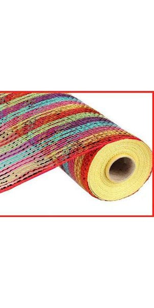 10" Wide Foil Stripes Poly Deco Mesh: Bright Multi (10 Yards) - Michelle's aDOORable Creations - Poly Deco Mesh