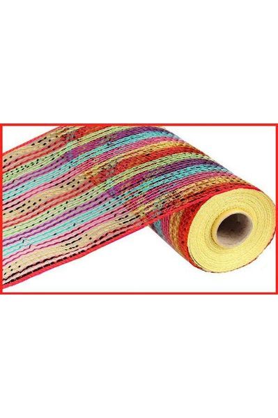 10" Wide Foil Stripes Poly Deco Mesh: Bright Multi (10 Yards) - Michelle's aDOORable Creations - Poly Deco Mesh