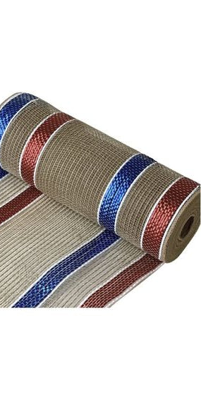 10" Wide Matte Border Stripe Mesh: Red, White & Blue - Michelle's aDOORable Creations - Poly Deco Mesh