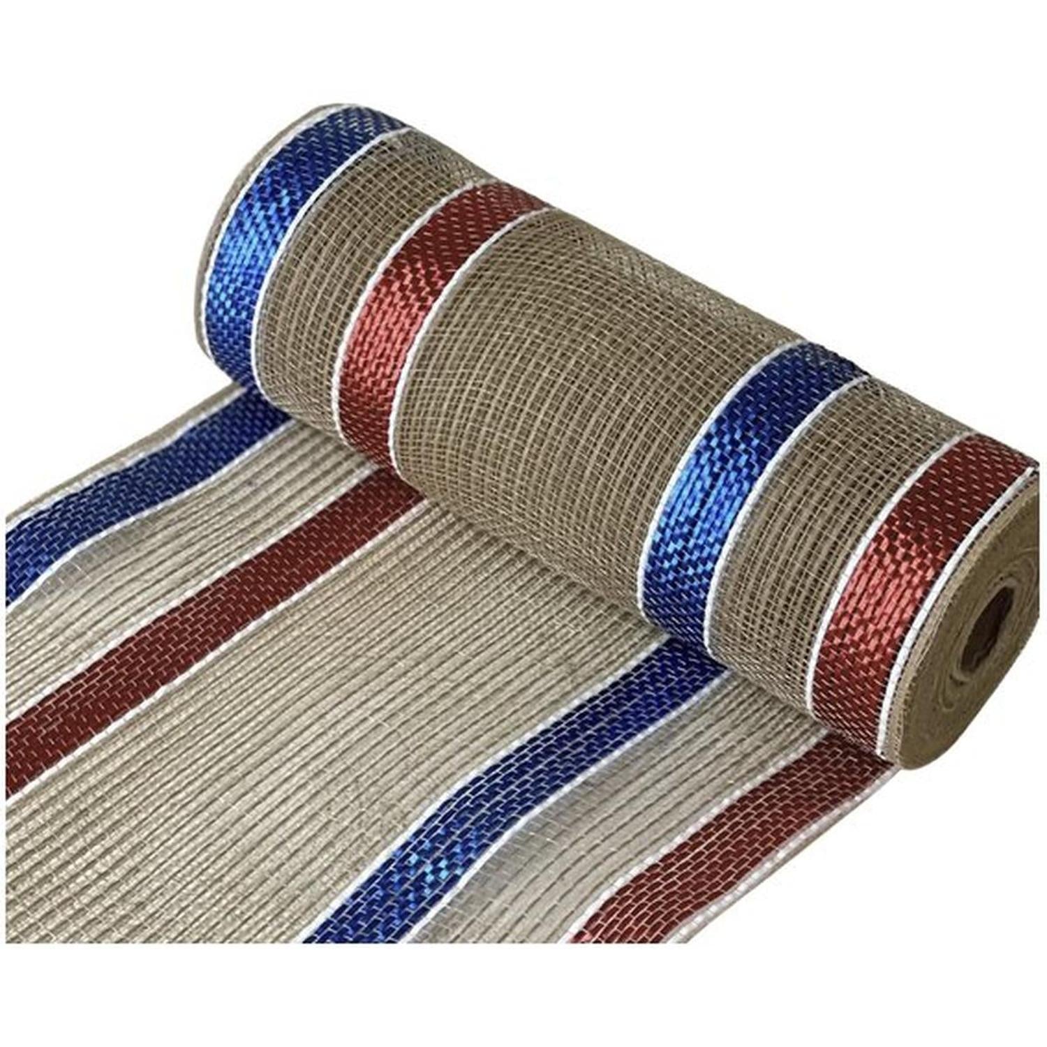 Shop For 10" Wide Matte Border Stripe Mesh Ribbon: Red, White & Blue at Michelle's aDOORable Creations