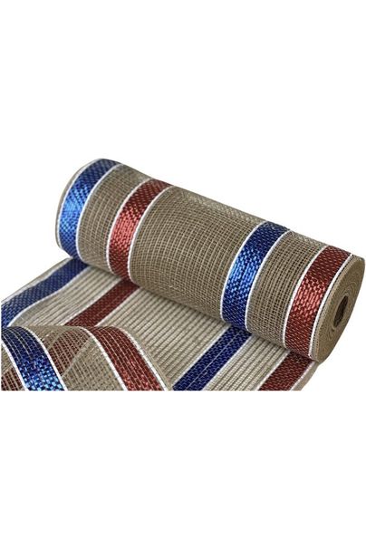 10" Wide Matte Border Stripe Mesh: Red, White & Blue - Michelle's aDOORable Creations - Poly Deco Mesh