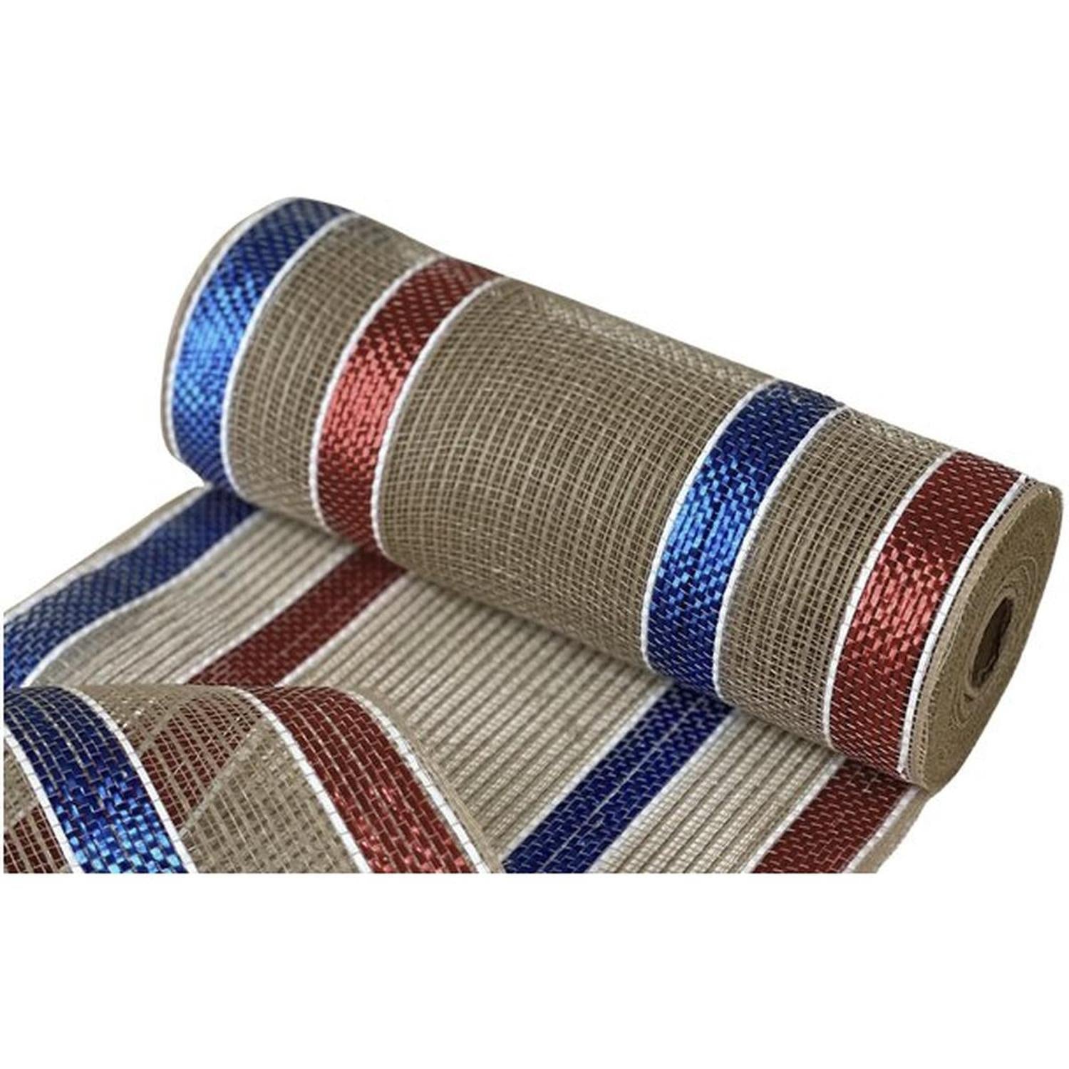 Shop For 10" Wide Matte Border Stripe Mesh Ribbon: Red, White & Blue at Michelle's aDOORable Creations