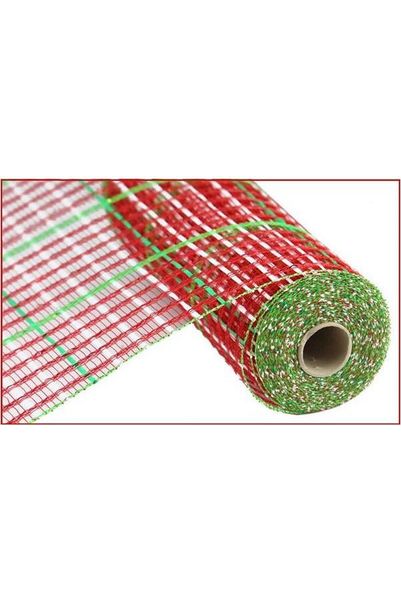 10" Window Pane Poly Deco Mesh: Metallic Christmas Check (10 Yards) - Michelle's aDOORable Creations - Poly Deco Mesh