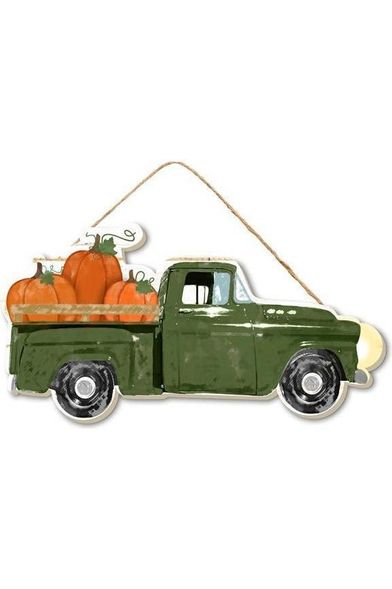 10" Wood Green Vintage Truck - Fall Decor - Michelle's aDOORable Creations - Wooden/Metal Signs