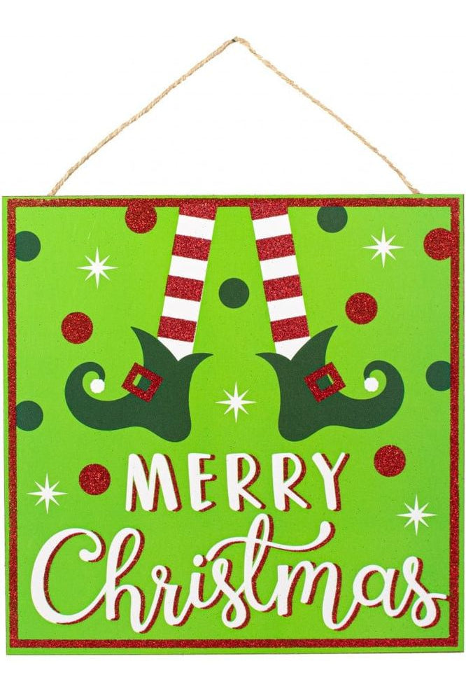 10" Wooden Elf Sign: Lime Green Merry Christmas - Michelle's aDOORable Creations - Wooden/Metal Signs