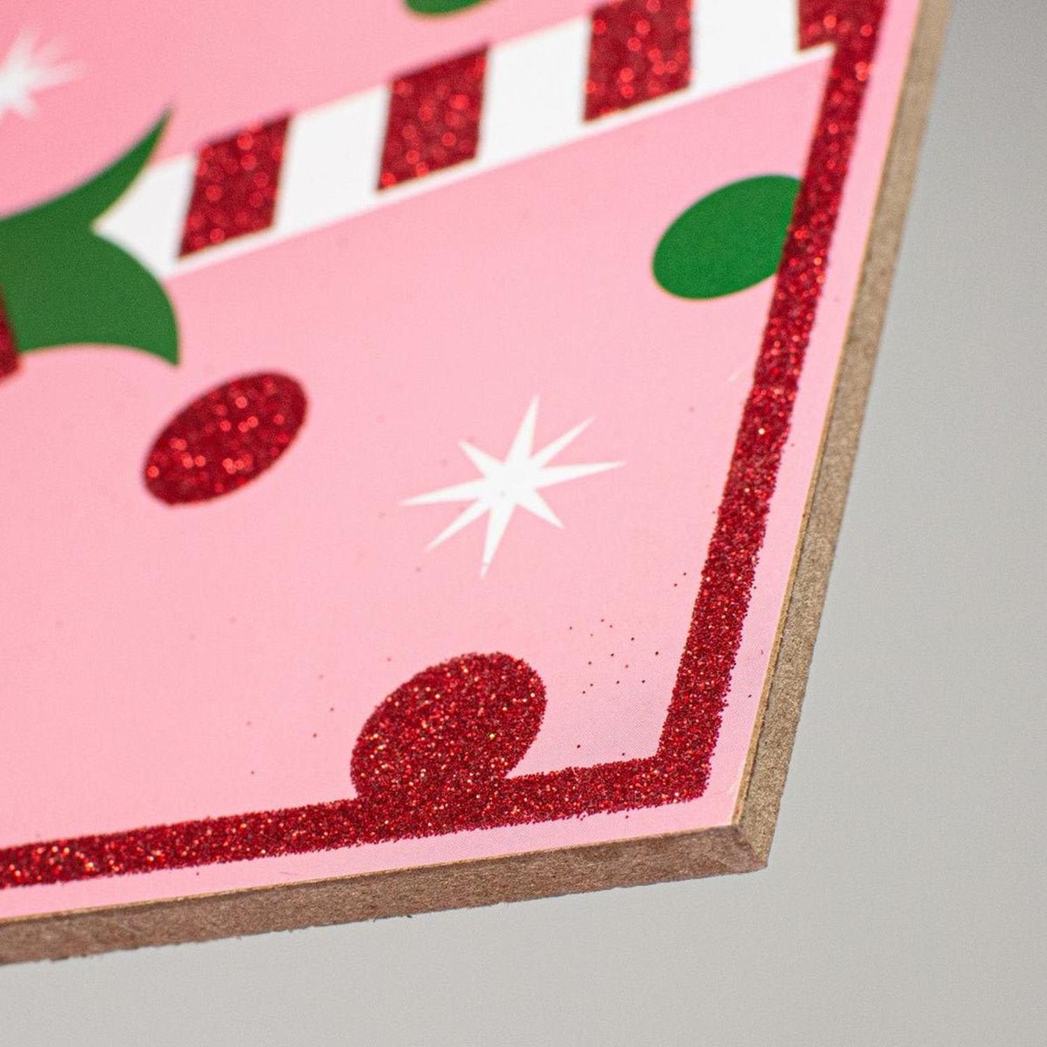 10" Wooden Elf Sign: Pink Merry Christmas