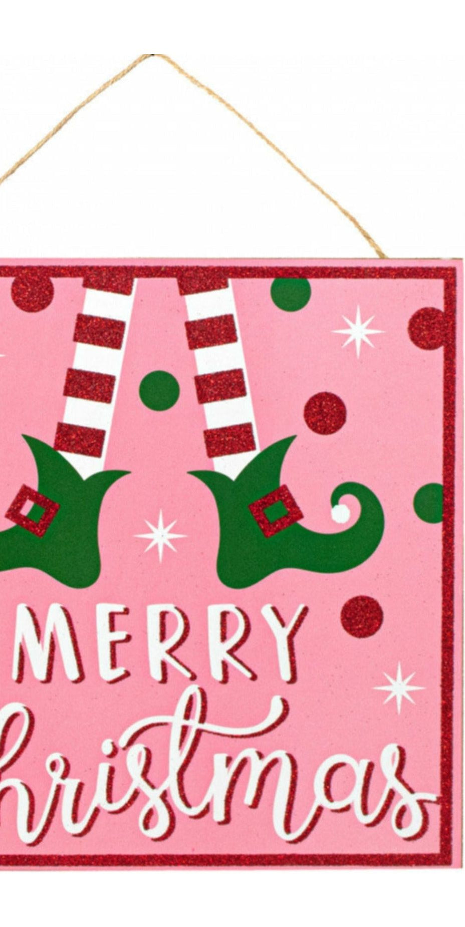 10" Wooden Elf Sign: Pink Merry Christmas - Michelle's aDOORable Creations - Wooden/Metal Signs