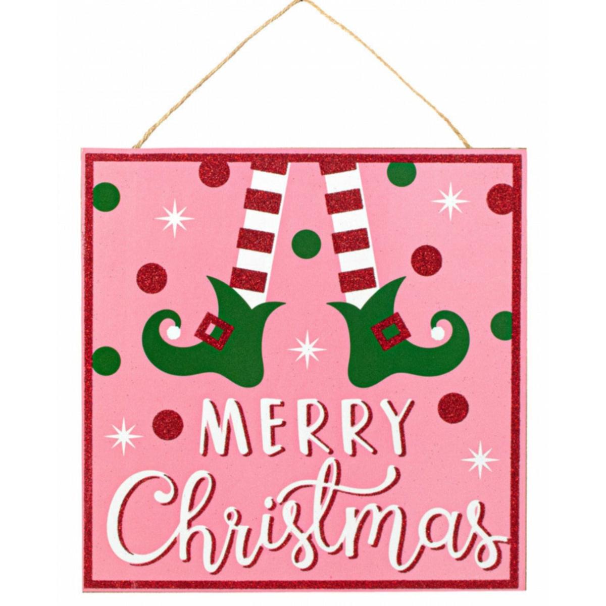 Shop For 10" Wooden Elf Sign: Pink Merry Christmas at Michelle's aDOORable Creations