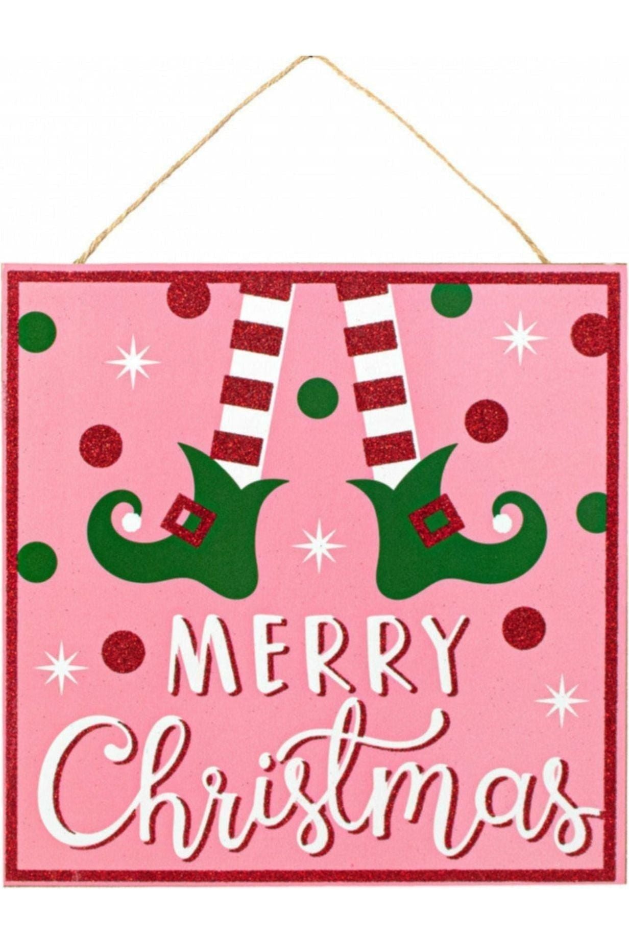 Shop For 10" Wooden Elf Sign: Pink Merry Christmas at Michelle's aDOORable Creations