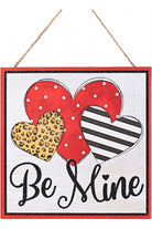 10" Wooden Sign: Be Mine Hearts Glitter - Michelle's aDOORable Creations - Wooden/Metal Signs