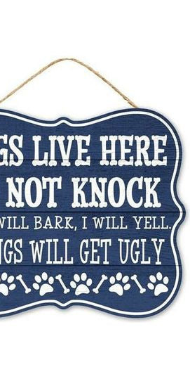 10" Wooden Sign: Dogs Live Here - Michelle's aDOORable Creations - Wooden/Metal Signs