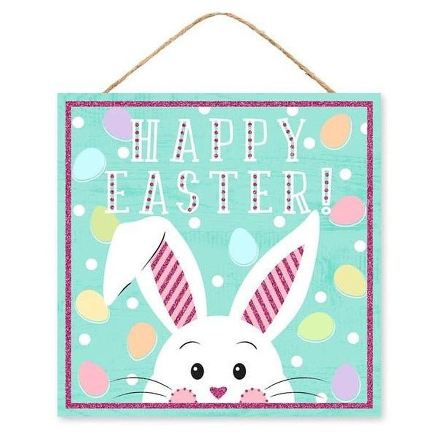 10" Wooden Sign: Glitter Happy Easter