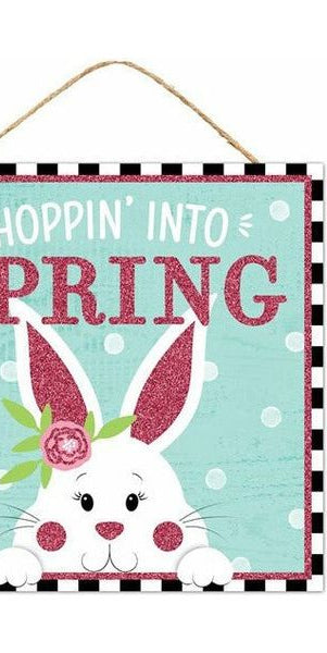 10" Wooden Sign: Hoppin Into Spring - Michelle's aDOORable Creations - Wooden/Metal Signs