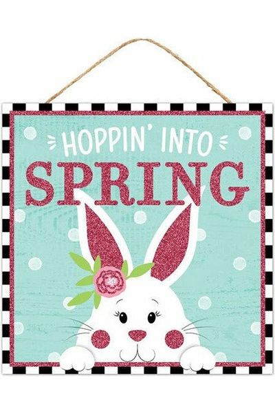 10" Wooden Sign: Hoppin Into Spring - Michelle's aDOORable Creations - Wooden/Metal Signs