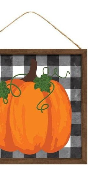 10" Wooden Sign: Pumpkin on Check - Michelle's aDOORable Creations - Wooden/Metal Signs