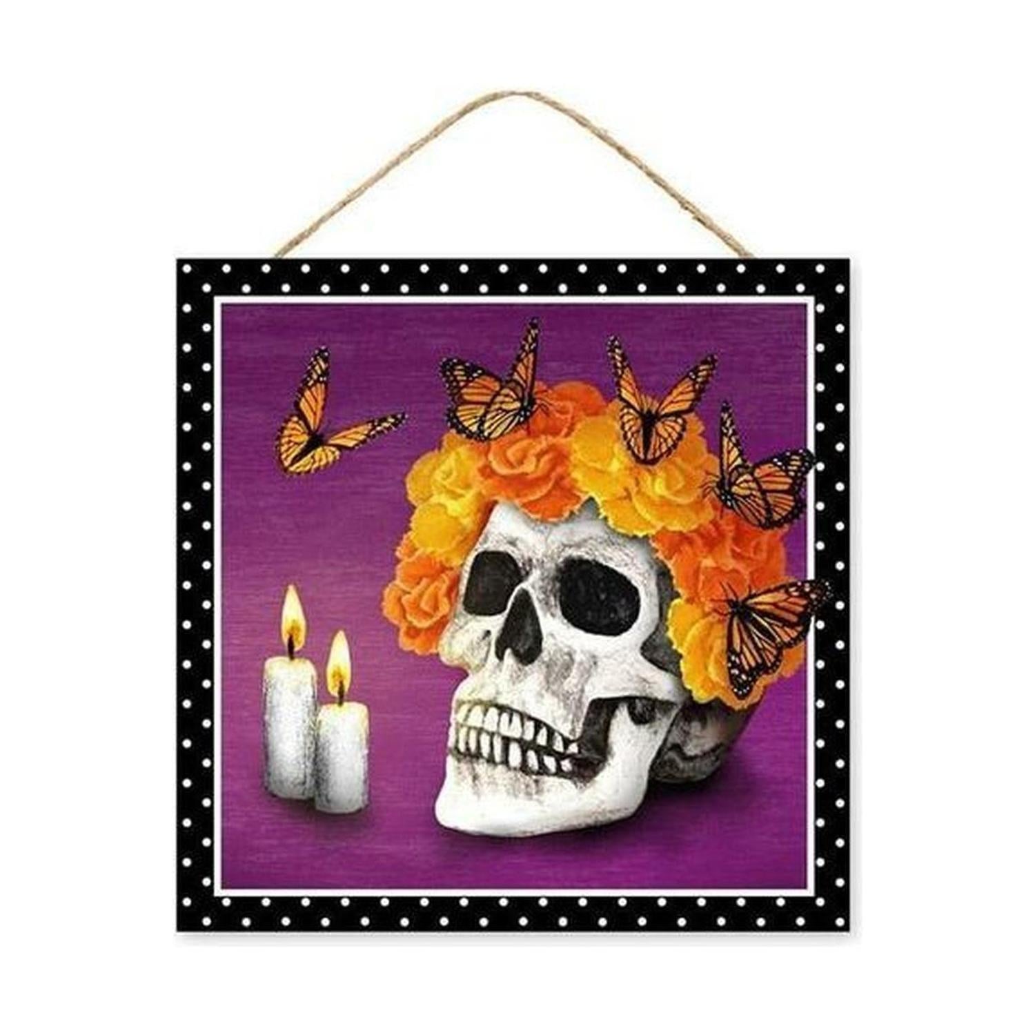 Shop For 10" Wooden Sign: Skull and Butterflies at Michelle's aDOORable Creations