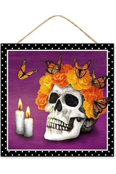 Shop For 10" Wooden Sign: Skull and Butterflies at Michelle's aDOORable Creations