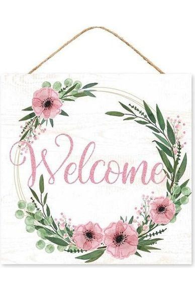 Shop For 10" Wooden Sign: Welcome Floral (White) at Michelle's aDOORable Creations