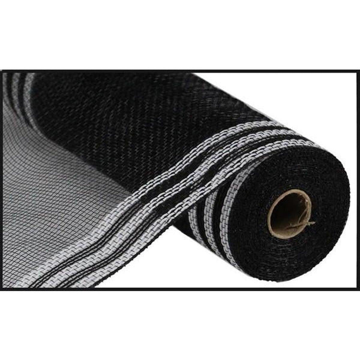 Shop For 10.25" Border Stripe Faux Jute Mesh Ribbon: Black/White (10 Yards) at Michelle's aDOORable Creations