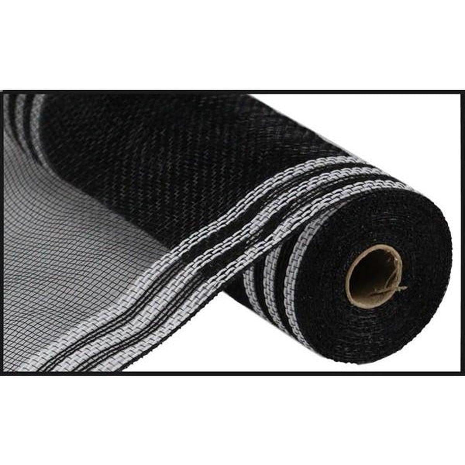 Shop For 10.25" Border Stripe Faux Jute Mesh Ribbon: Black/White (10 Yards) at Michelle's aDOORable Creations