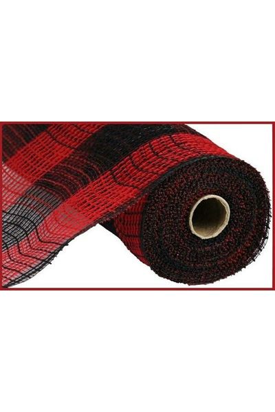 10.25" Faux Jute Check Mesh: Red & Black (10 Yards) - Michelle's aDOORable Creations - Poly Deco Mesh