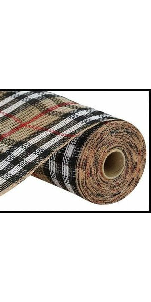 10.25" Jute Plaid Mesh: Natural/Black/White (10 Yards) - Michelle's aDOORable Creations - Poly Deco Mesh