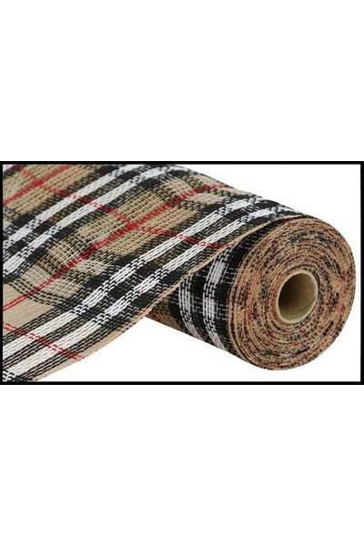 10.25" Jute Plaid Mesh: Natural/Black/White (10 Yards) - Michelle's aDOORable Creations - Poly Deco Mesh