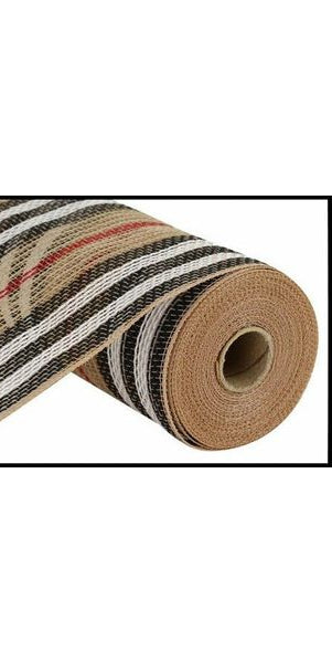 10.25" Jute Stripe Mesh: Natural/Black/White (10 Yards) - Michelle's aDOORable Creations - Poly Deco Mesh
