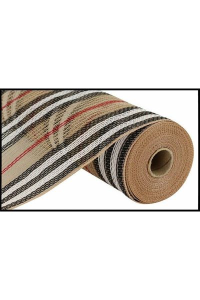 Shop For 10.25" Jute Stripe Mesh Ribbon: Natural/Black/White (10 Yards) at Michelle's aDOORable Creations