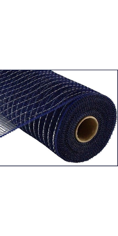 10.25" Metallic Deco Mesh: Navy Blue & Silver (10 Yards) - Michelle's aDOORable Creations - Poly Deco Mesh