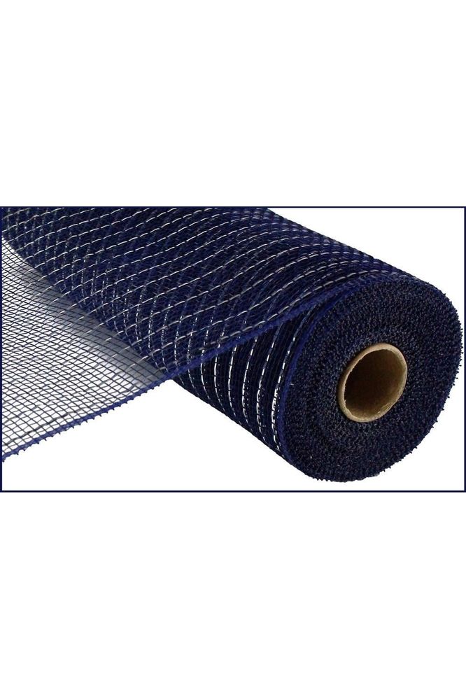 Shop For 10.25" Metallic Deco Mesh: Navy Blue & Silver (10 Yards) RE8001MR
