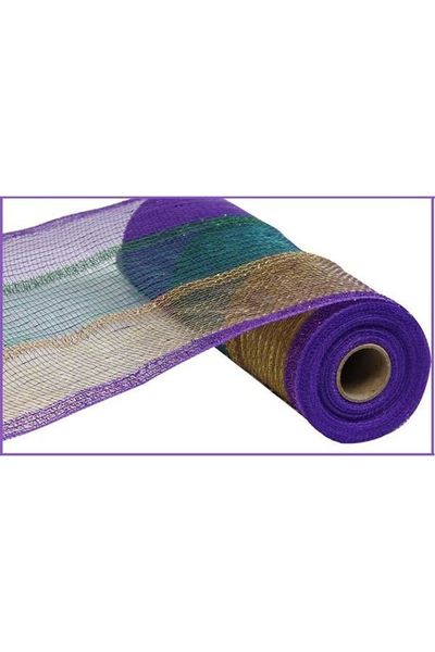 Shop For 10.25" Poly Deco Tinsel Mesh Ribbon: Mardi Gras Stripe (10 Yards) at Michelle's aDOORable Creations