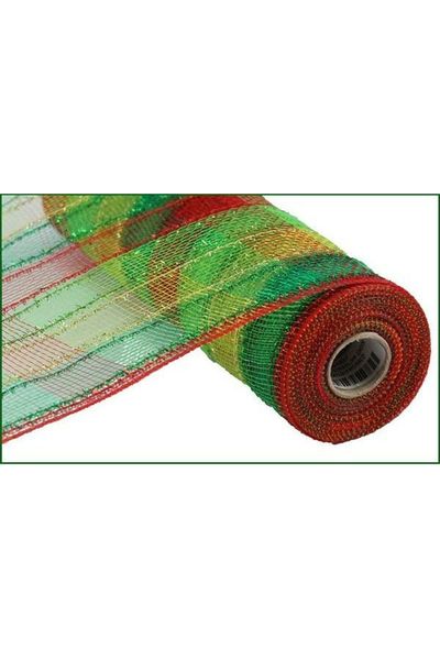 Shop For 10.25" Poly Deco Tinsel Mesh Ribbon: Red/Lime/Gold (10 Yards) at Michelle's aDOORable Creations