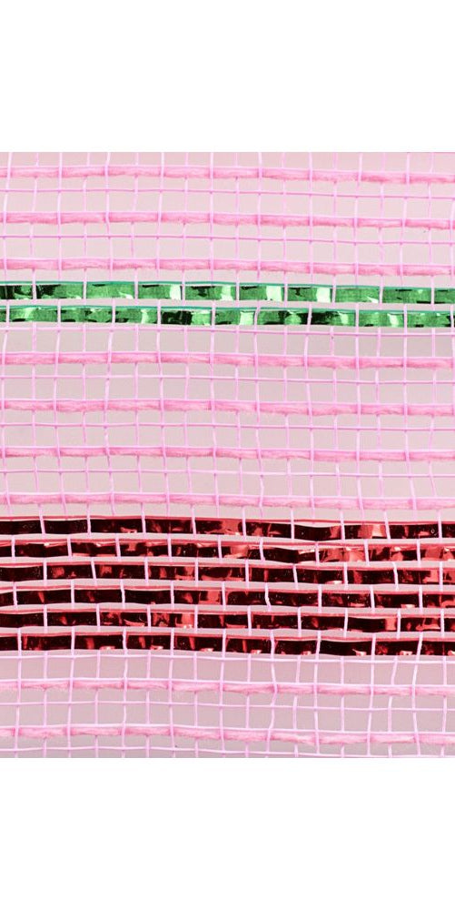 10.25" Poly Faux Jute Metallic Mesh: Lt Pink/Red/Emerald (10 Yards) - Michelle's aDOORable Creations - Poly Deco Mesh