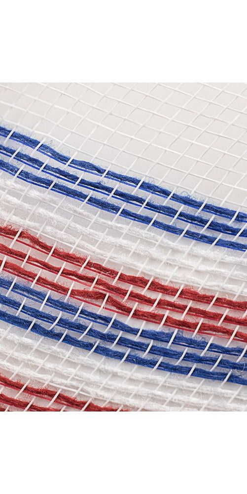 10.5" Border Stripe Faux Jute Mesh: White/Red/Blue (10 Yards) - Michelle's aDOORable Creations - Poly Deco Mesh
