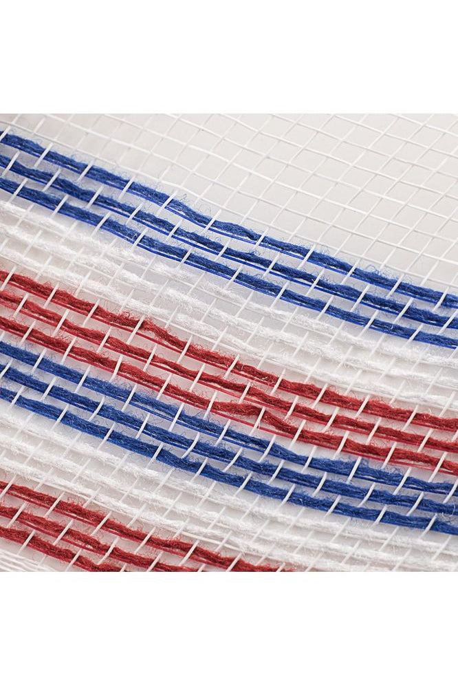 10.5" Border Stripe Faux Jute Mesh: White/Red/Blue (10 Yards) - Michelle's aDOORable Creations - Poly Deco Mesh