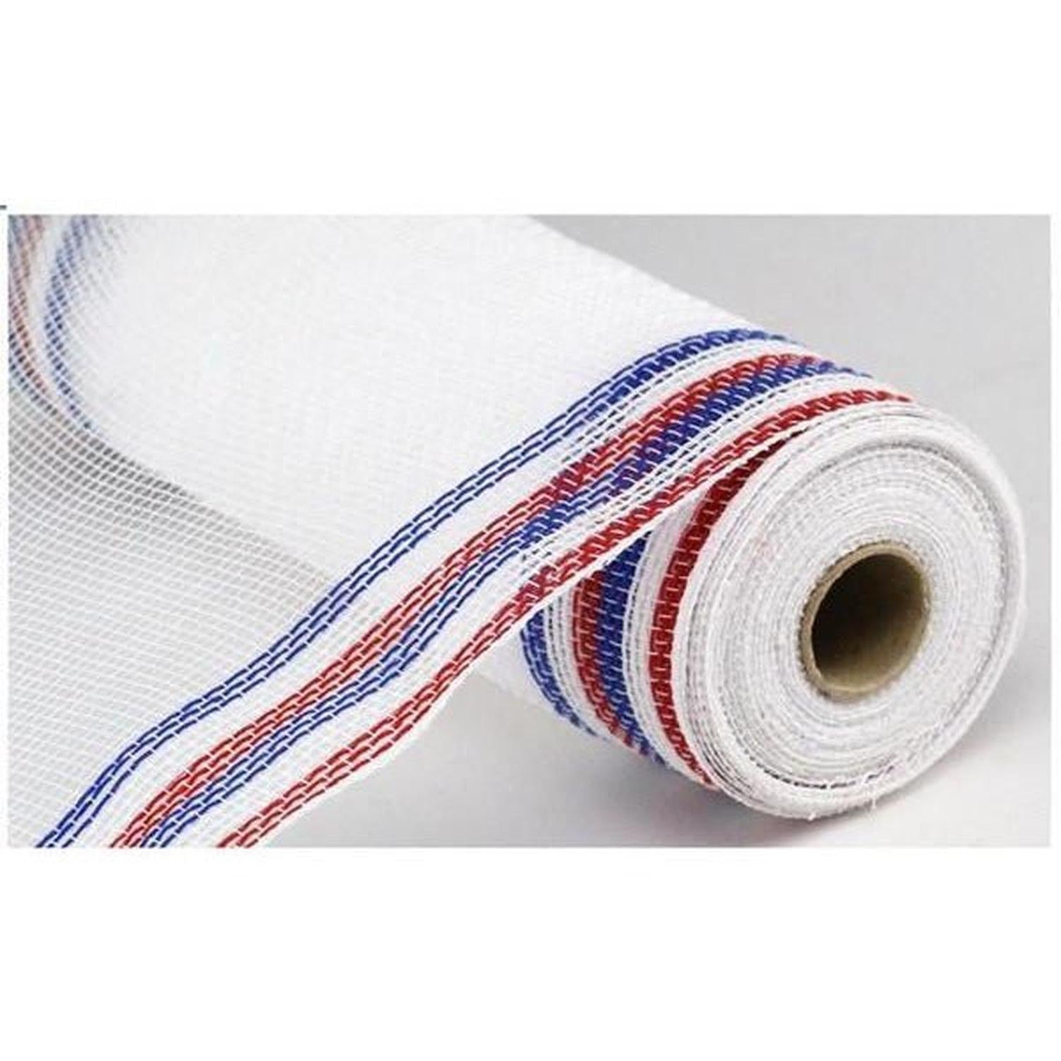 Shop For 10.5" Border Stripe Faux Jute Mesh Ribbon: White/Red/Blue (10 Yards) at Michelle's aDOORable Creations