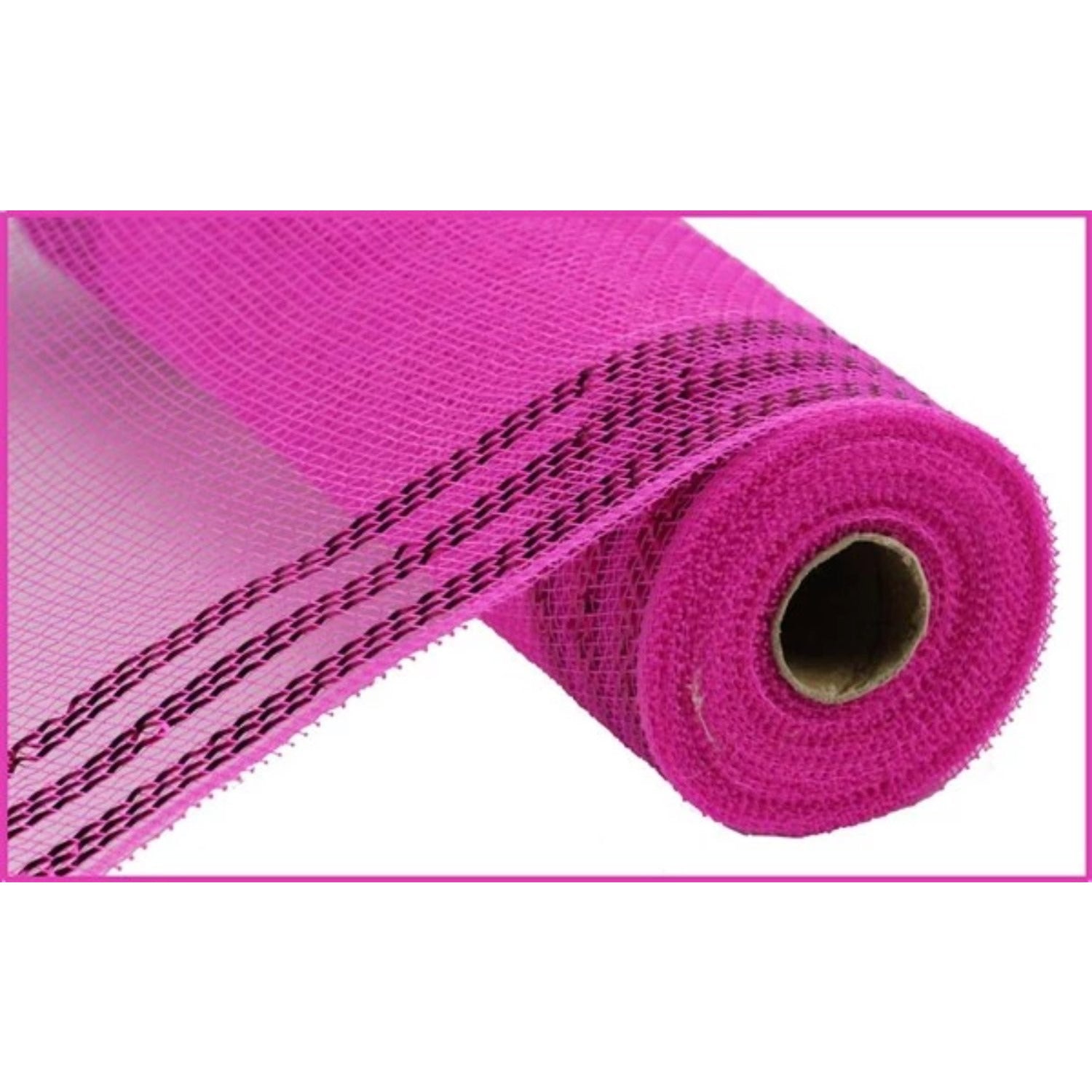 Shop For 10.5" Border Stripe Metallic Mesh Ribbon: Hot Pink (10 Yards) at Michelle's aDOORable Creations