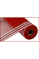 10.5" Border Stripe Metallic Mesh: Red/White (10 Yards) - Michelle's aDOORable Creations - Poly Deco Mesh