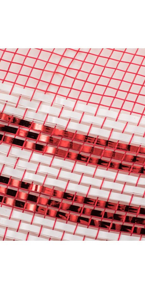 10.5" Border Stripe Metallic Mesh: Red/White (10 Yards) - Michelle's aDOORable Creations - Poly Deco Mesh
