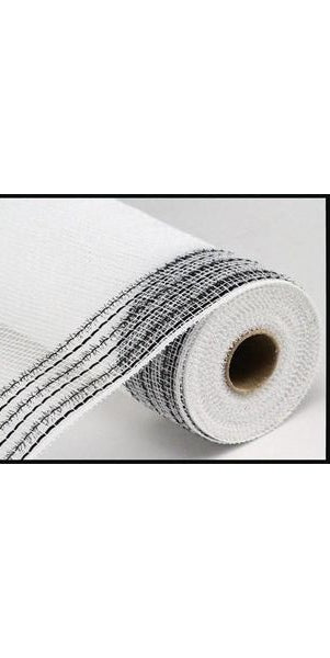 10.5" Border Stripe Tinsel Mesh: White/Black (10 Yards) - Michelle's aDOORable Creations - Poly Deco Mesh