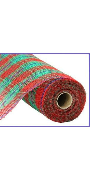 10.5" Faux Jute Check Foil Mesh: Red/Green (10 Yards) - Michelle's aDOORable Creations - Poly Deco Mesh