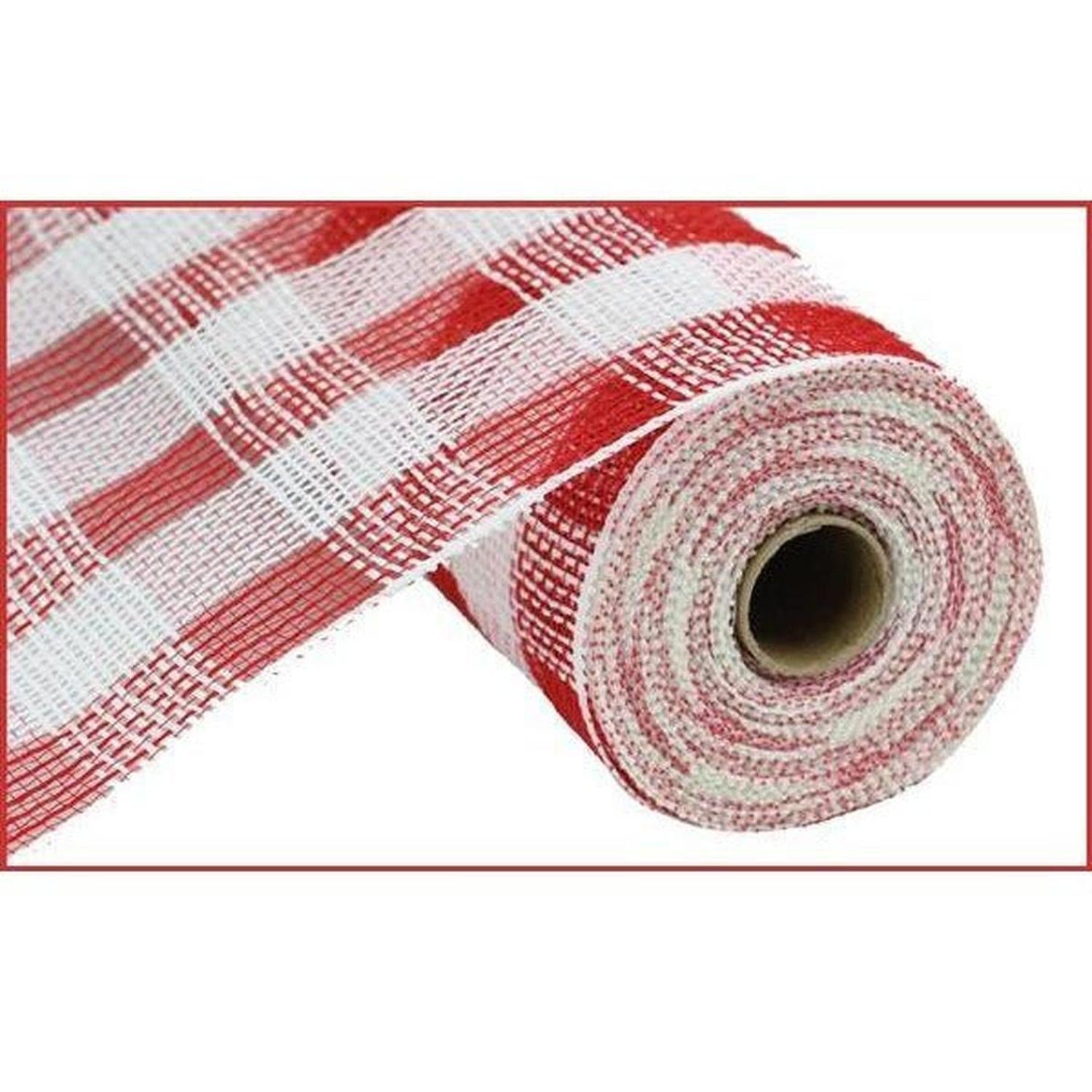 10.5" Faux Jute Check Mesh Ribbon: Red & White (10 Yards)