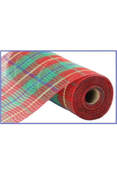10.5" Faux Jute Plaid Mesh: Red/Green/Blue (10 Yards) - Michelle's aDOORable Creations - Poly Deco Mesh