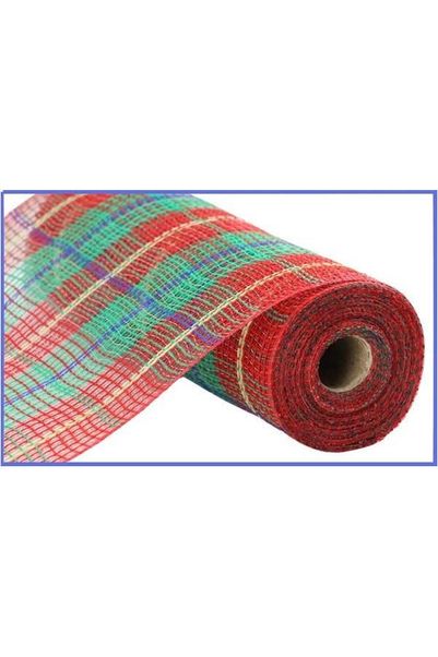 Shop For 10.5" Faux Jute Plaid Mesh Ribbon: Red/Green/Blue (10 Yards) at Michelle's aDOORable Creations