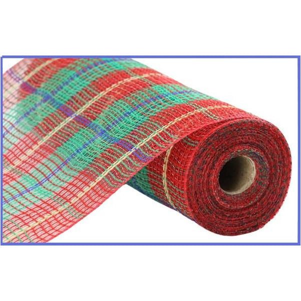 Shop For 10.5" Faux Jute Plaid Mesh Ribbon: Red/Green/Blue (10 Yards) at Michelle's aDOORable Creations