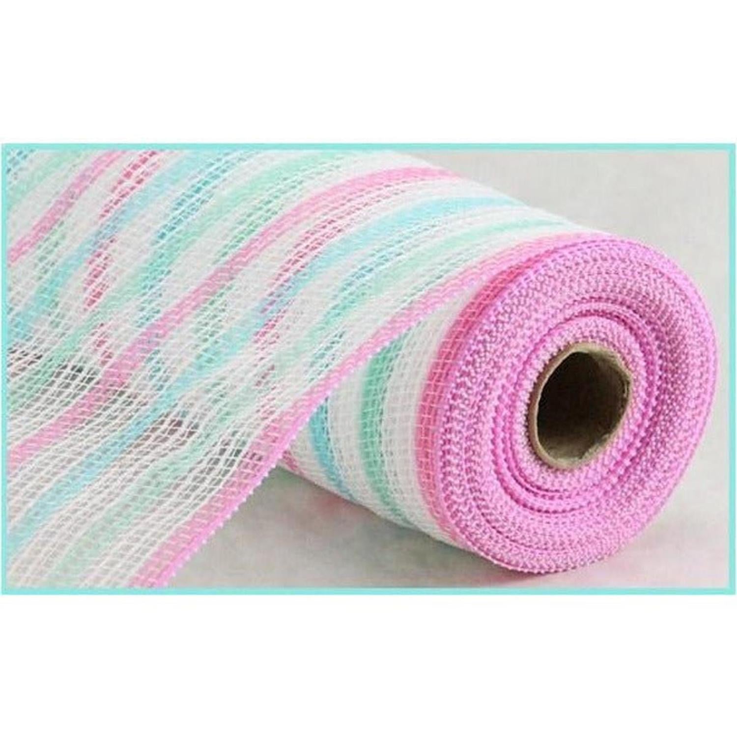10.5" Faux Jute Stripe Mesh Ribbon: Blue, Mint, Pink, White (10 Yards)