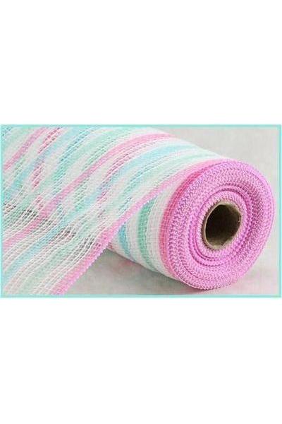 Shop For 10.5" Faux Jute Stripe Mesh Ribbon: Blue, Mint, Pink, White (10 Yards) at Michelle's aDOORable Creations