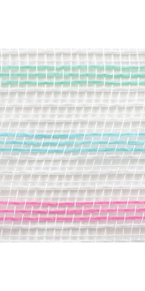10.5" Faux Jute Stripe Mesh: Blue, Mint, Pink, White (10 Yards) - Michelle's aDOORable Creations - Poly Deco Mesh